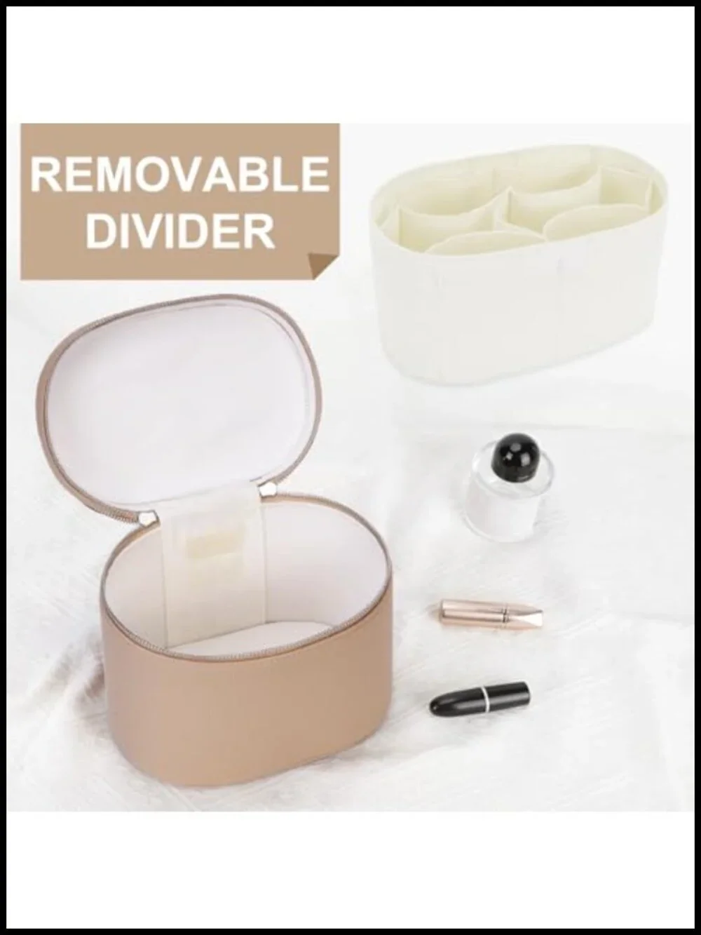 PU Leather Cosmetic Travel Case with Removable Divider - Makeup Organizer Bag